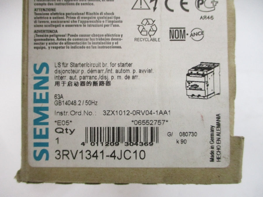 SIEMENS 3RV1341-4JC10 600V 63A NSMP