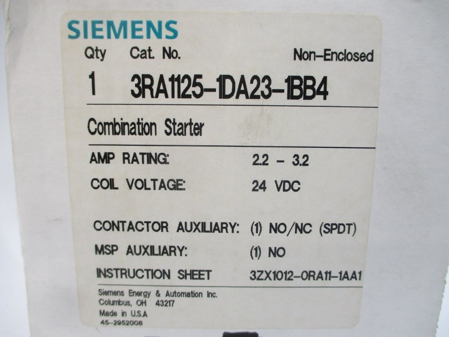 SIEMENS 3RA1125-1DA23-1BB4 24VDC 2.2-3.2A NSMP