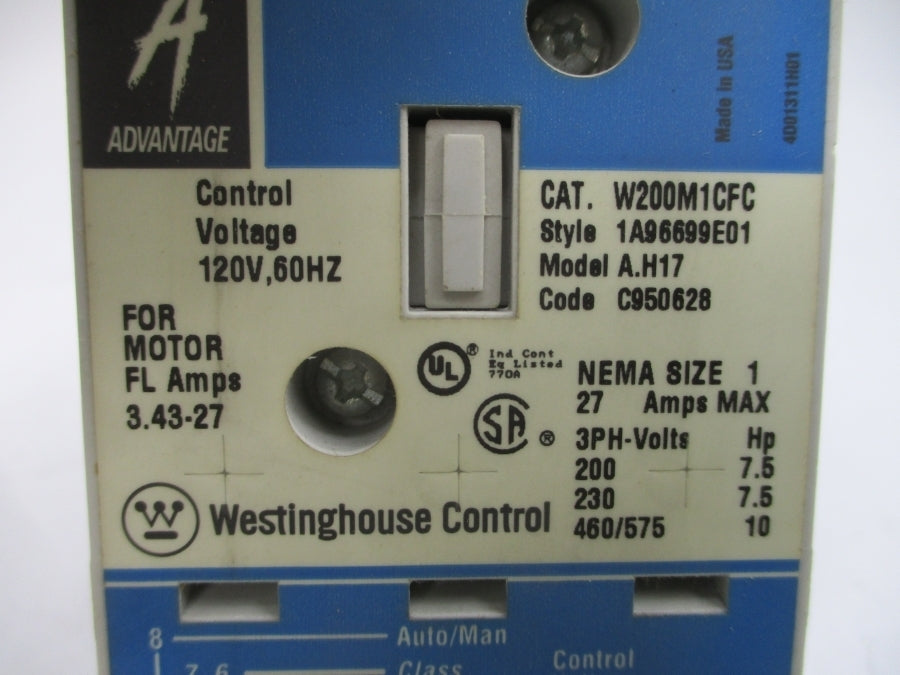 WESTINGHOUSE W200M1CFC 1A96699E01 120V 3.43-27A NSMP