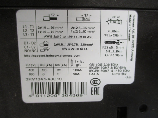 SIEMENS 3RV1341-4JC10 600VAC 63A NSMP