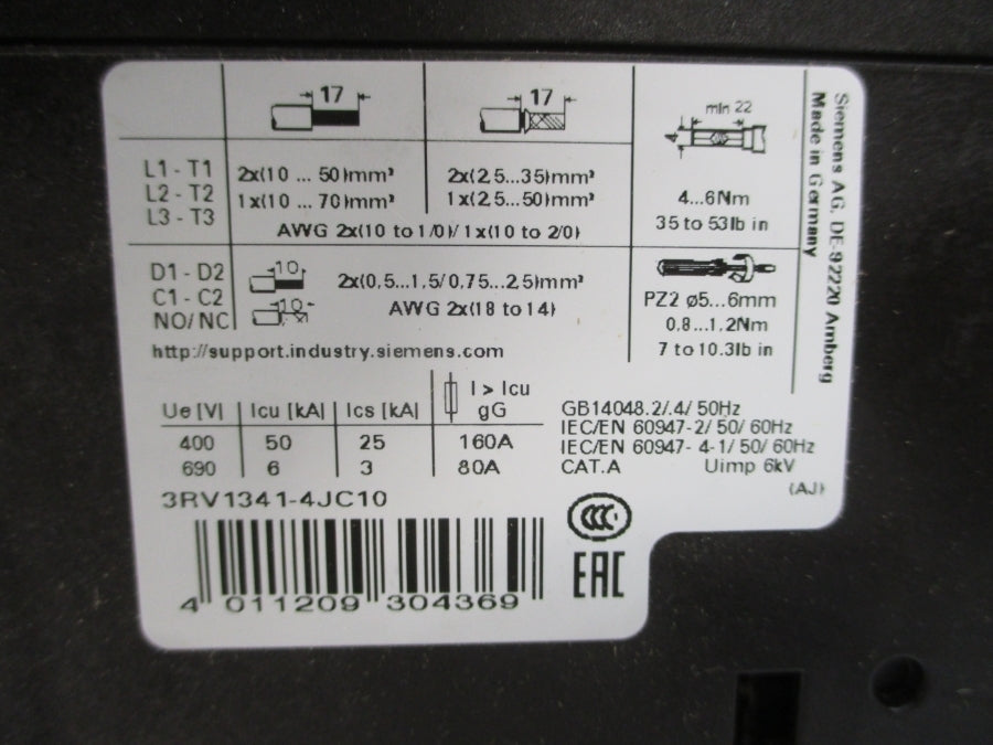 SIEMENS 3RV1341-4JC10 600VAC 63A NSMP