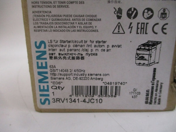 SIEMENS 3RV1341-4JC10 600VAC 63A NSMP