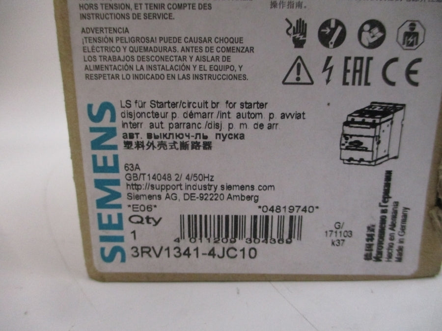SIEMENS 3RV1341-4JC10 600VAC 63A NSMP