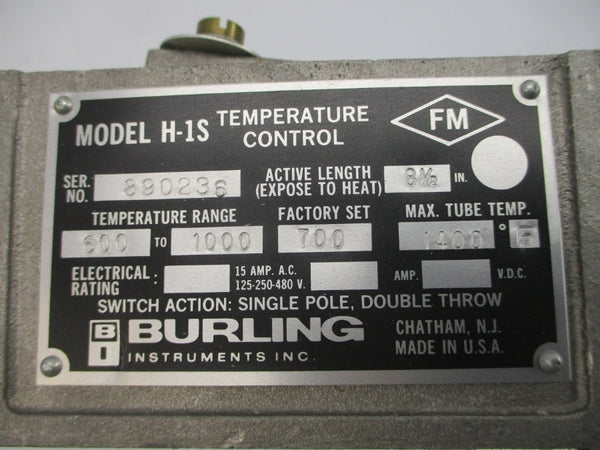 BURLING INSTRUMENTS H-1S 480VAC 15A 600-1000'F 8-1/2" NSNP