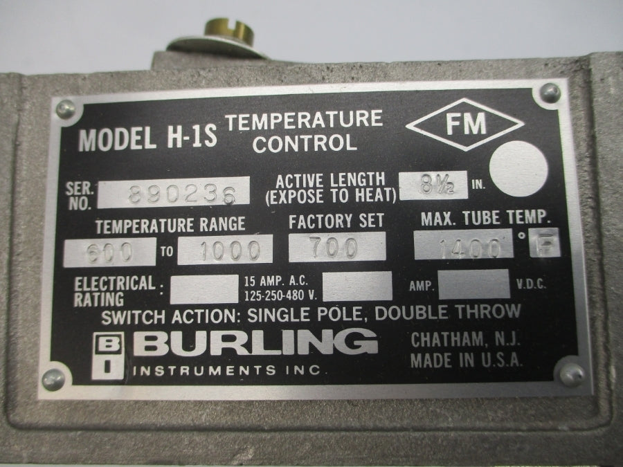 BURLING INSTRUMENTS H-1S 480VAC 15A 600-1000'F 8-1/2" NSNP