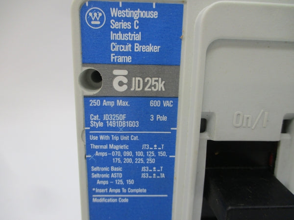 WESTINGHOUSE JD3250F 1491D81G03 SER. C 600VAC 250A NSMP