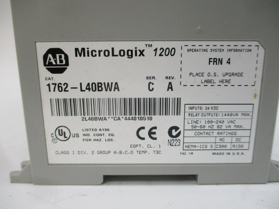 ALLEN BRADLEY 1762-L40BWA SER. C F/W 4 100/240VAC REV. A NSMP