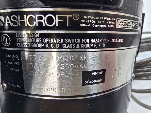 ASHCROFT T722T10030XK3 125/250VAC 5A 500/750'F NSMP