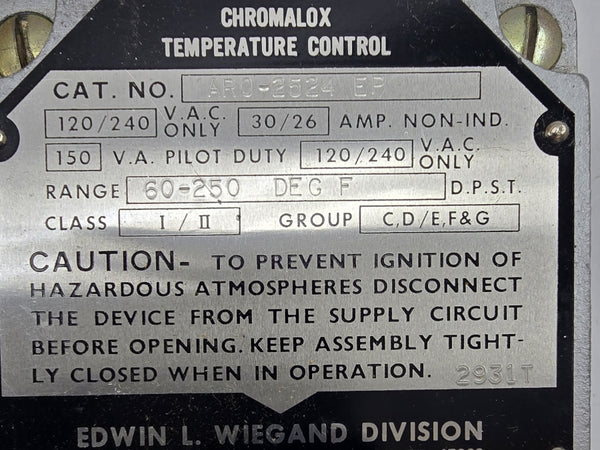 CHROMALOX ARO-2524EP 120/240VAC 30/26A 60-250'F NSMP