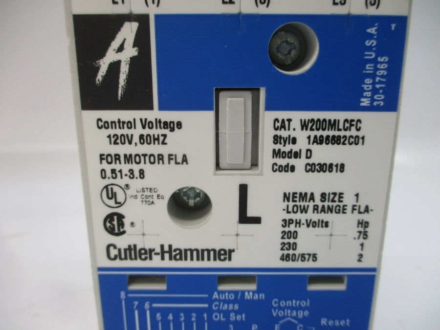 CUTLER HAMMER W200MLCFC 1A96682C01 120V 0.51-3.8A NSMP