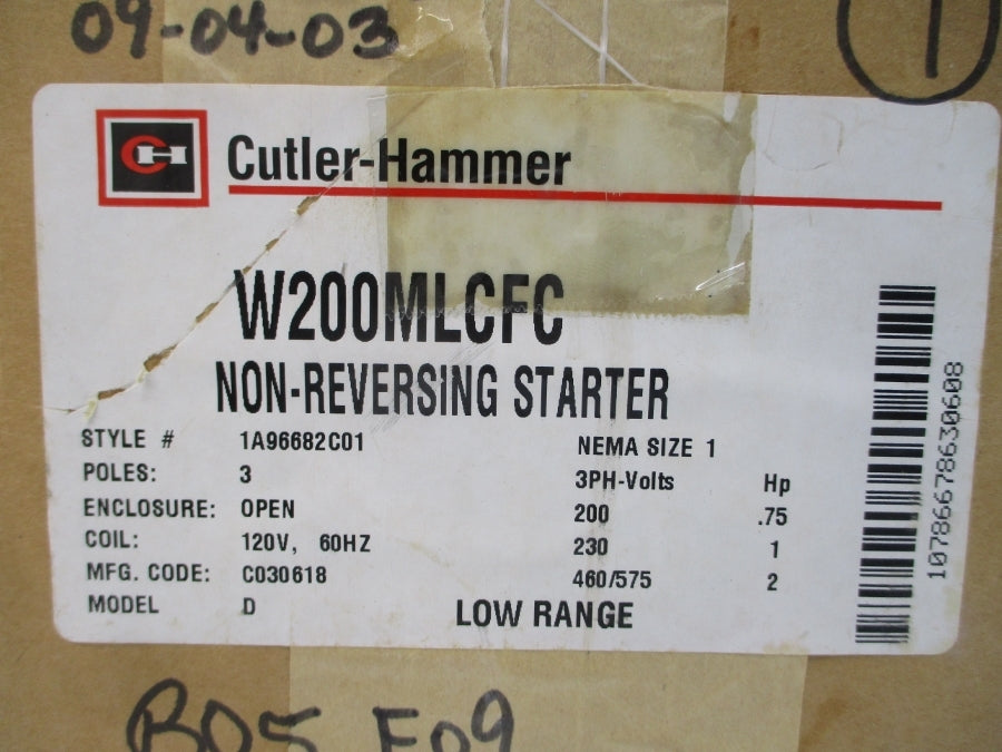 CUTLER HAMMER W200MLCFC 1A96682C01 120V 0.51-3.8A NSMP