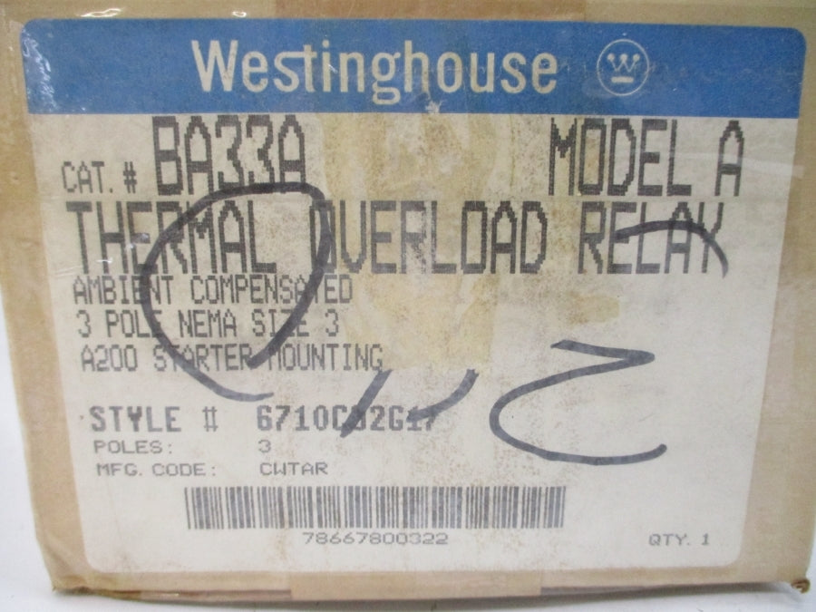 WESTINGHOUSE BA33A 6710C02G17 600VAC 30A NSMP