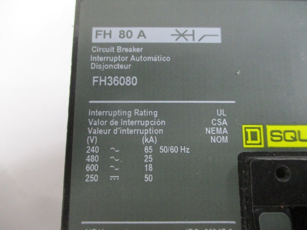 SQUARE D FH36080 SER. 2 600VAC 80A NSNP