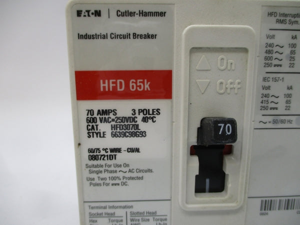 CUTLER HAMMER HFD3070L SER. C 600VAC 70A NSMP