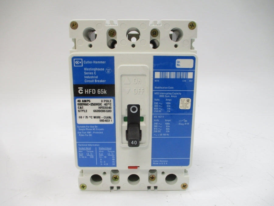 CUTLER HAMMER HFD3040 6639C86G89 SER. C 600VAC 40A NSMP