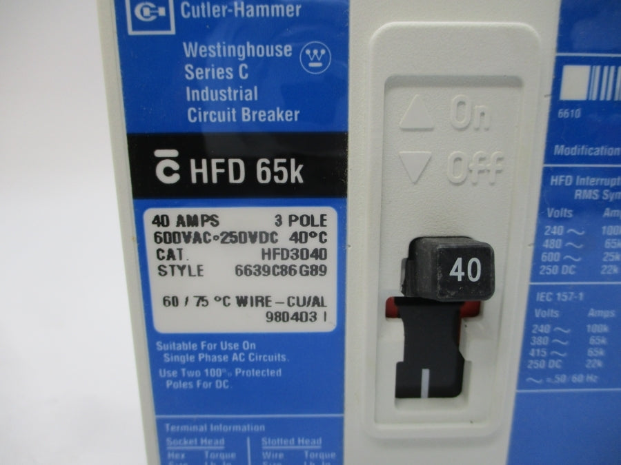 CUTLER HAMMER HFD3040 6639C86G89 SER. C 600VAC 40A NSMP