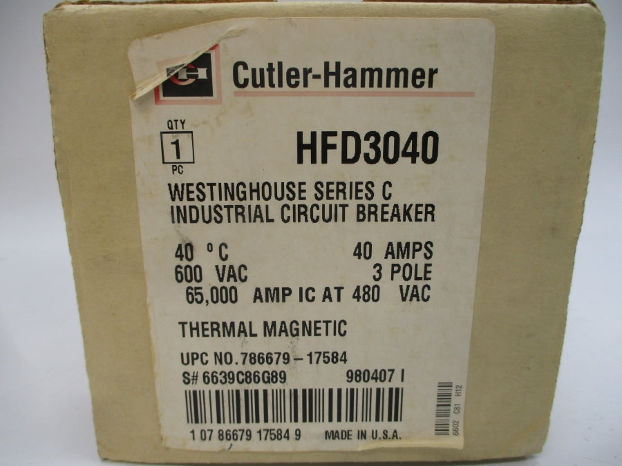 CUTLER HAMMER HFD3040 6639C86G89 SER. C 600VAC 40A NSMP