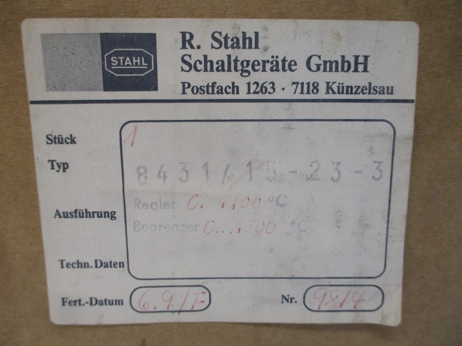 STAHL 8431/15-23-3 380V 16A 0-300'C NSMP