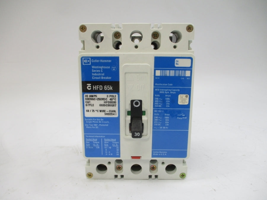 CUTLER HAMMER HFD3030 6639C86G87 SER. C 600VAC 30A NSMP