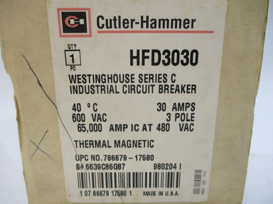 CUTLER HAMMER HFD3030 6639C86G87 SER. C 600VAC 30A NSMP