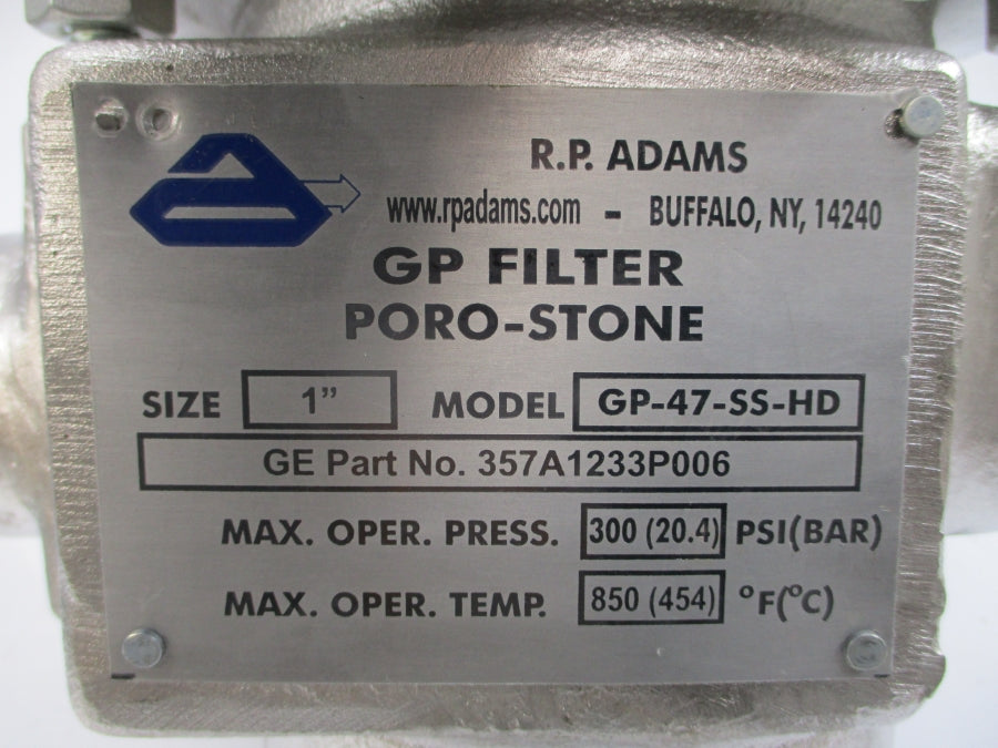 R.P. ADAMS GP-47-SS-HD 357A1233P006 300PSI 850'F 1" NSNP