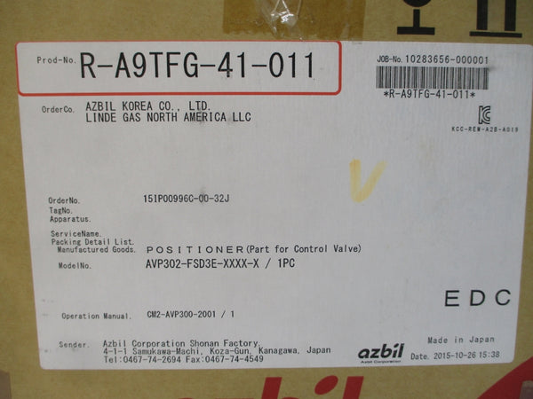 AZBIL AVP302-FSD3E R-A9TFG-41-011 20-100PSI NSMP
