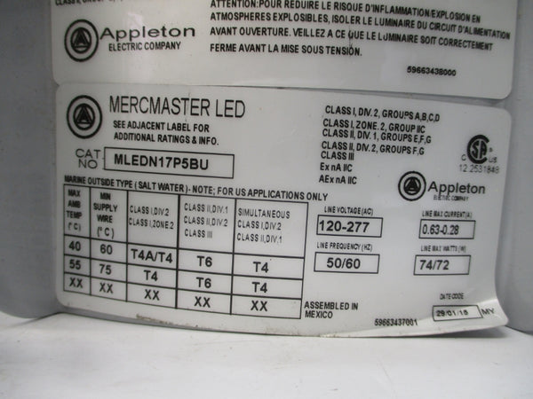 APPLETON MLEDNW172P5BUH1 120-277V 0.63-0.28A NSMP