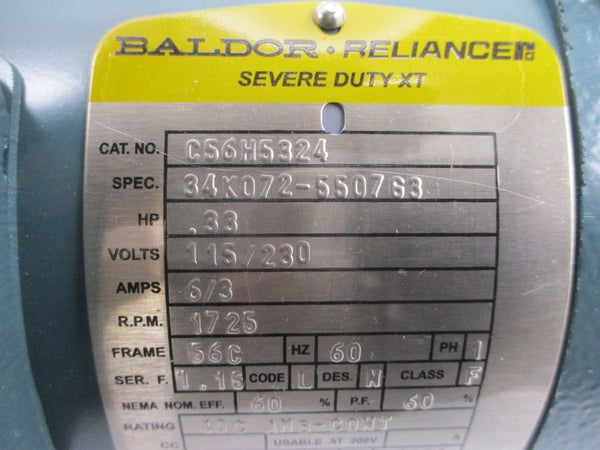BALDOR 34K072-5507G3 C56H5324 115/230V 6/3A NSMP