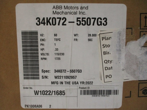 BALDOR 34K072-5507G3 C56H5324 115/230V 6/3A NSMP