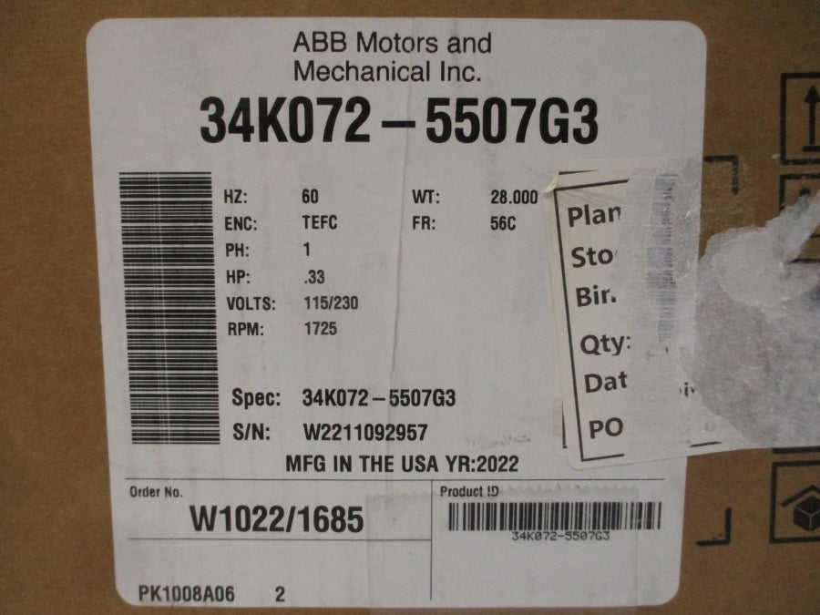 BALDOR 34K072-5507G3 C56H5324 115/230V 6/3A NSMP