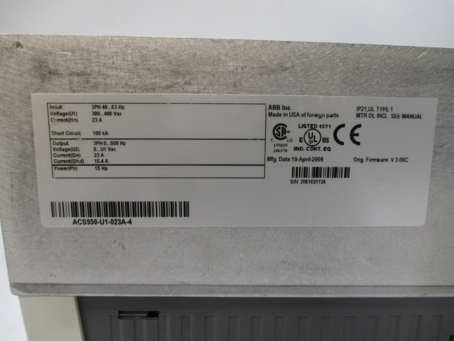 ABB ACS550-U1-023A-4 F/W V.3.00C 380-480VAC 23A NSMP