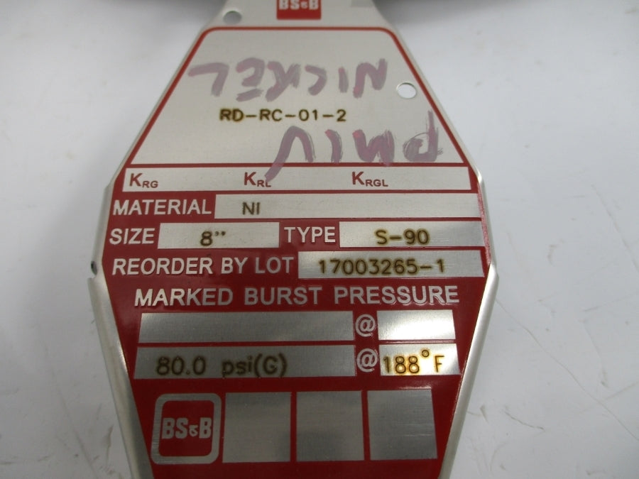BS&B SAFETY SYSTEMS S-90 RD-RC-01-2 80.0PSI 188'F 8" NSMP