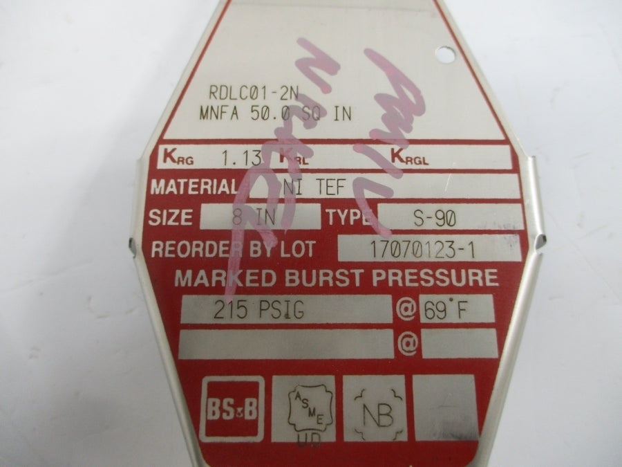 BS&B SAFETY SYSTEMS S-90 RDLC01-2N 215PSI 69'F 8" NSMP