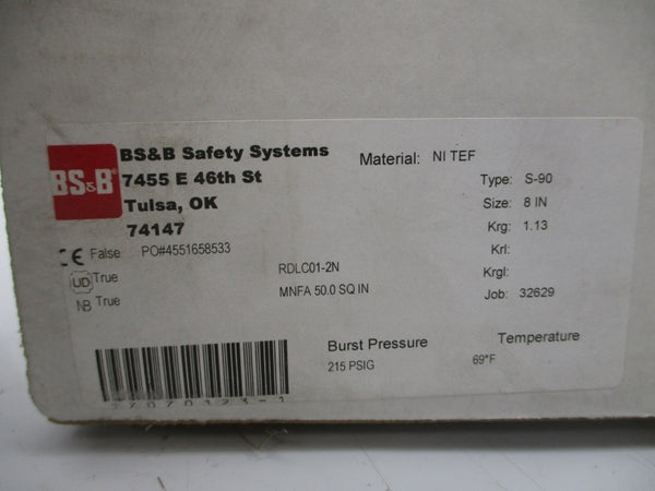 BS&B SAFETY SYSTEMS S-90 RDLC01-2N 215PSI 69'F 8" NSMP