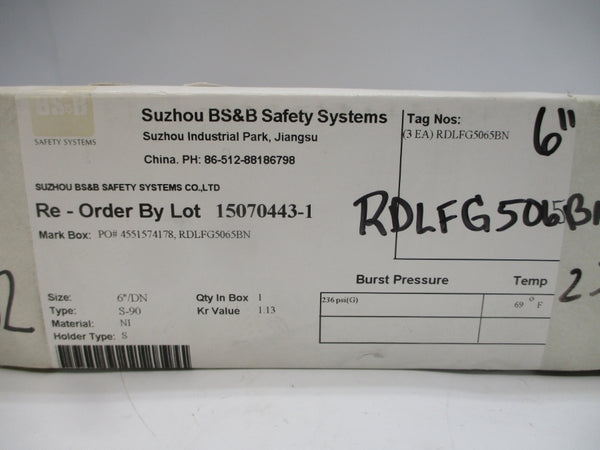 BS&B SAFETY SYSTEMS S-90 RDLFG5065BN 236PSI 69'F 6" NSMP