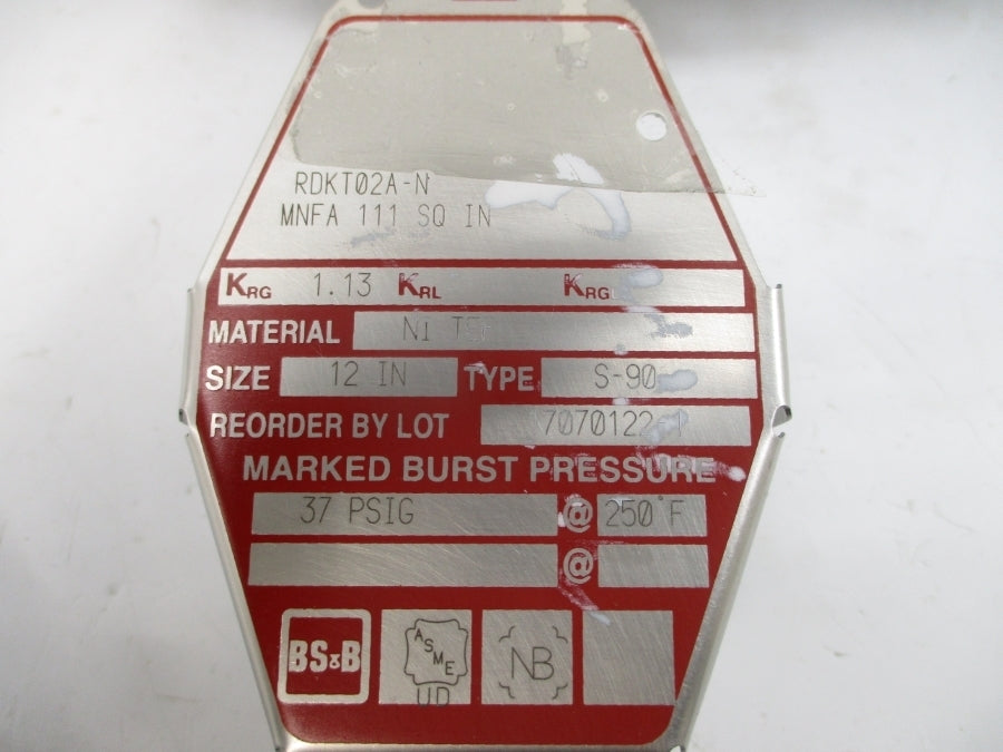 BS&B SAFETY SYSTEMS S-90 RDKT02A-N 37PSI 250'F 12" NSMP