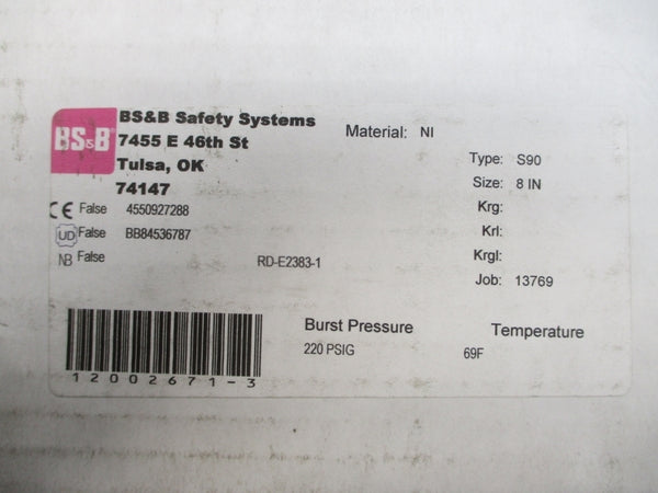 BS&B SAFETY SYSTEMS S90 RD-E2383-1 220PSI 69'F 8" NSMP