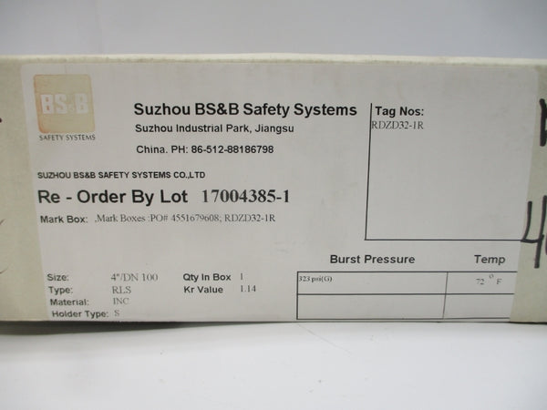 BS&B SAFETY SYSTEMS RLS RDZD32-1R 323PSI 72'F 4" NSMP