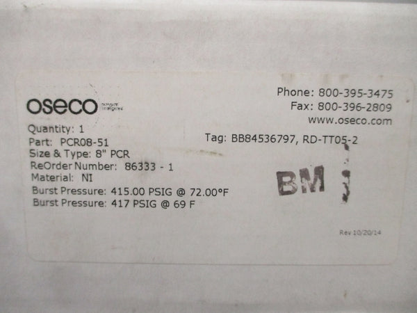 OSECO PCR PCR08-51 415/417PSI 69/72'F 8" NSMP