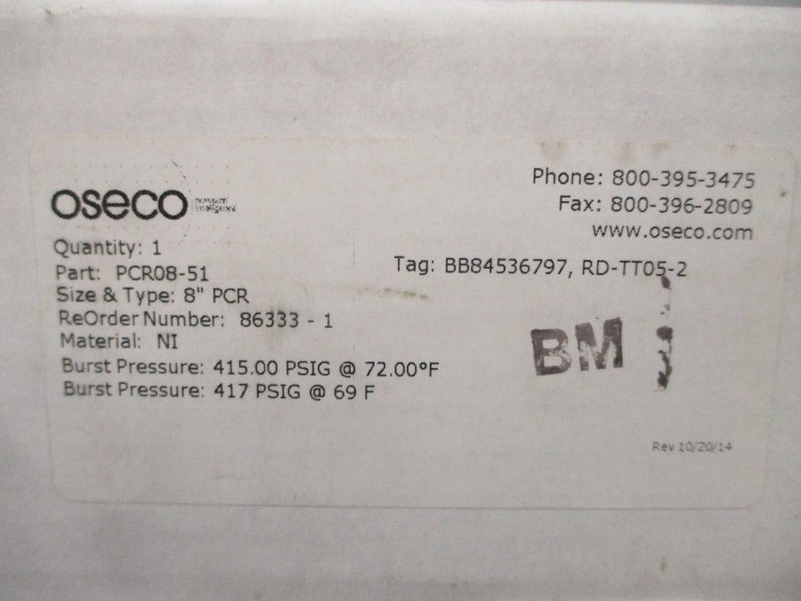 OSECO PCR PCR08-51 415/417PSI 69/72'F 8" NSMP