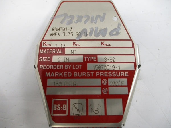 BS&B SAFETY SYSTEMS S-90 RDNT01-3 150PSI 200'F 2" NSMP
