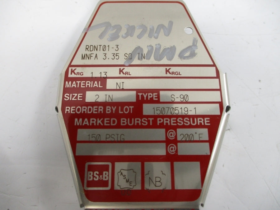 BS&B SAFETY SYSTEMS S-90 RDNT01-3 150PSI 200'F 2" NSMP