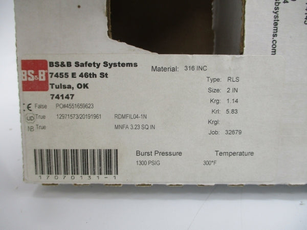 BS&B SAFETY SYSTEMS RLS RDMFIL04-1N 1300PSI 300'F 2" NSMP