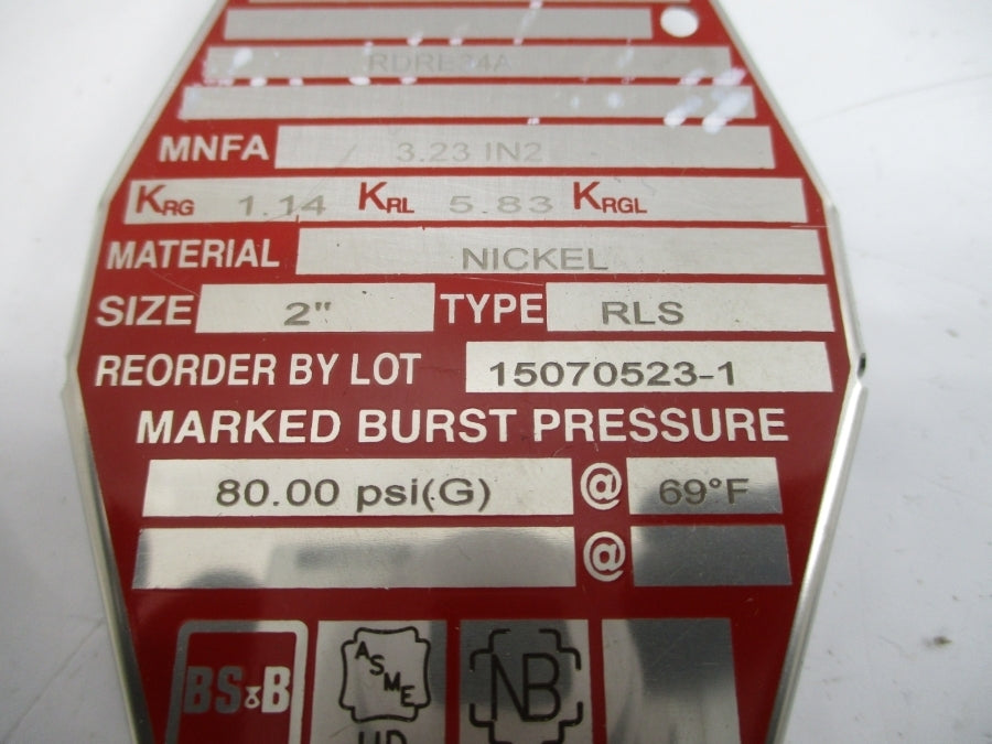 BS&B SAFETY SYSTEMS RLS RDRE34A 80.00PSI 69'F 2" NSMP