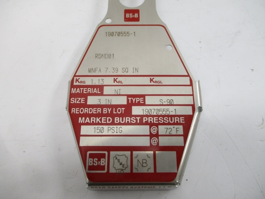BS&B SAFETY SYSTEMS S-90 RDND01 150PSI 72'F 3" NSMP