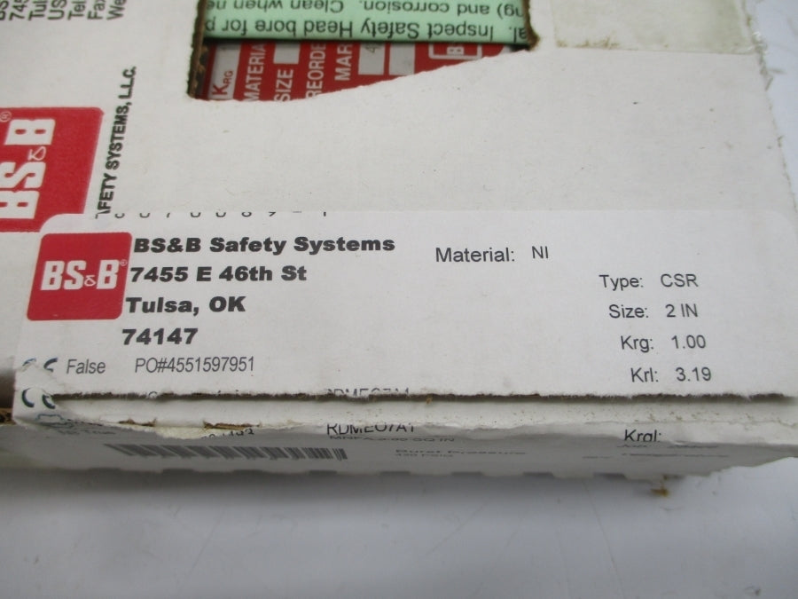 BS&B SAFETY SYSTEMS CSR RDME07A1 420PSI 69'F 2" NSMP