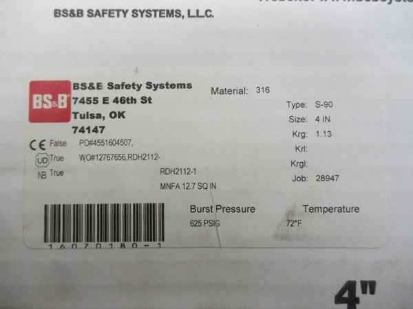 BS&B SAFETY SYSTEMS S-90 RDH2112-1 625PSI 72'F 4" NSMP