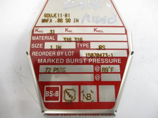 BS&B SAFETY SYSTEMS JRS RDUJE11-B1 72PSI 69'F 1" NSMP
