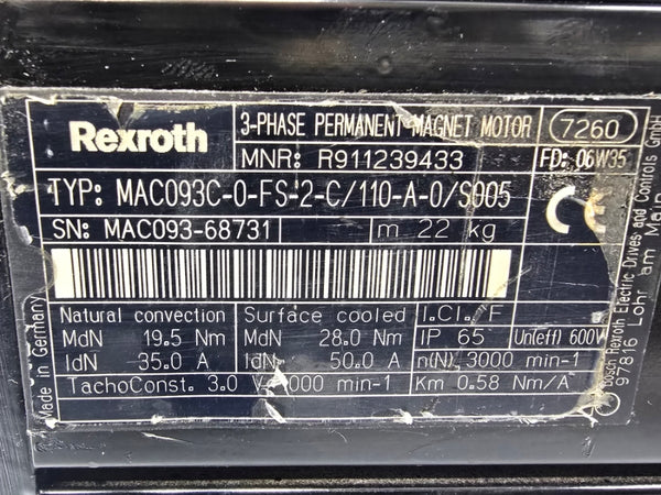 REXROTH MAC093C-0-FS-2-C/110-A-0/S005 R911239433 600V 35.0/50.0A NSNP