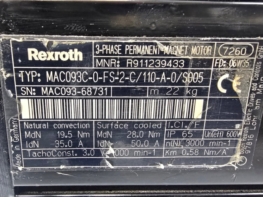 REXROTH MAC093C-0-FS-2-C/110-A-0/S005 R911239433 600V 35.0/50.0A NSNP
